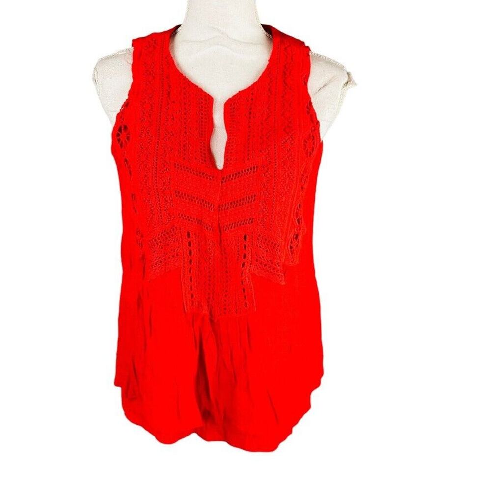 John Paul‎ Richard Womans XS Blouse Red Poinsettia Lace Pullover Sleeveless NWT
